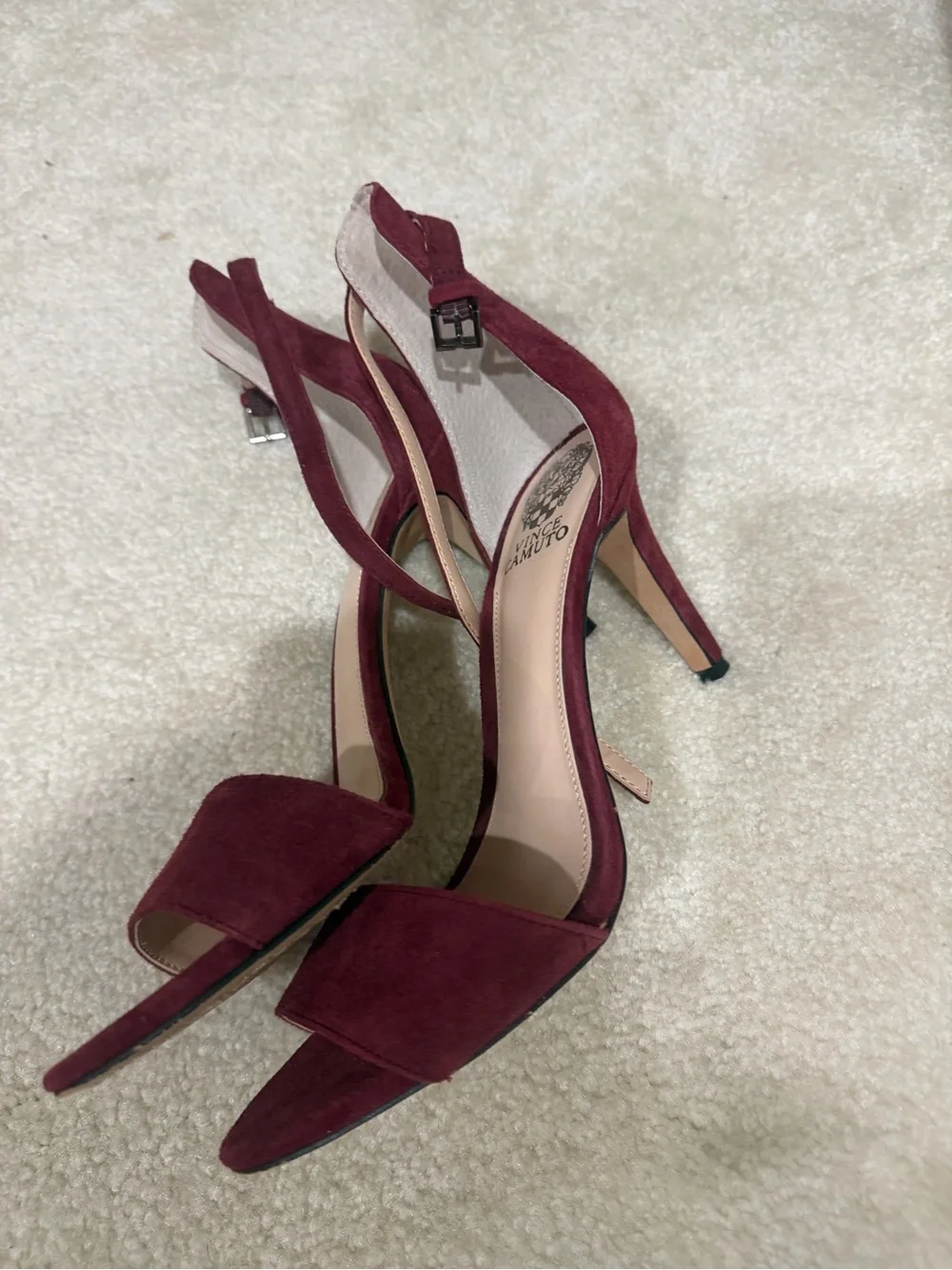 Vince Camuto Burgundy Suede Open-Toe Ankle-Strap Heels